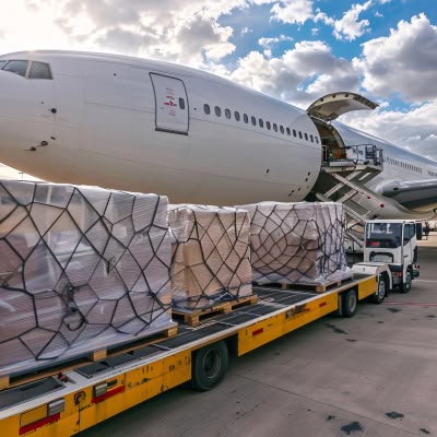 colis devant un avion